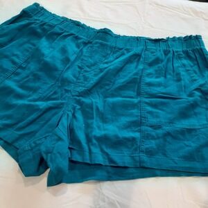 Terra & Sky Paper Bag Elastic Shorts Women's Plus Size 3X 24W-26W‎ Teal Stretch